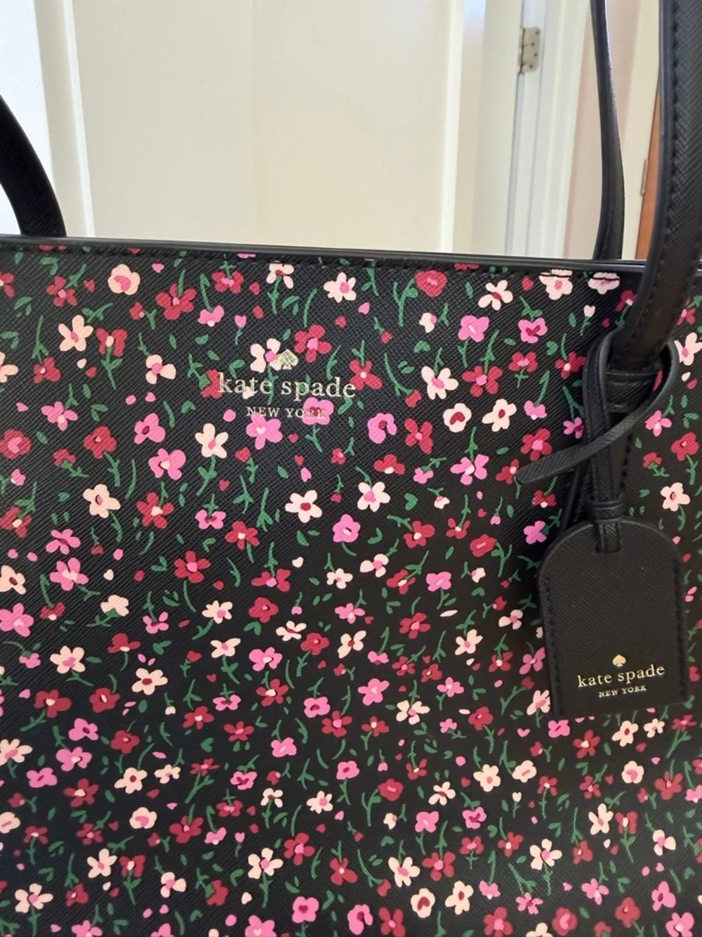 kate spade Black Floral Tote with Pink Accents - Picture 2 of 8